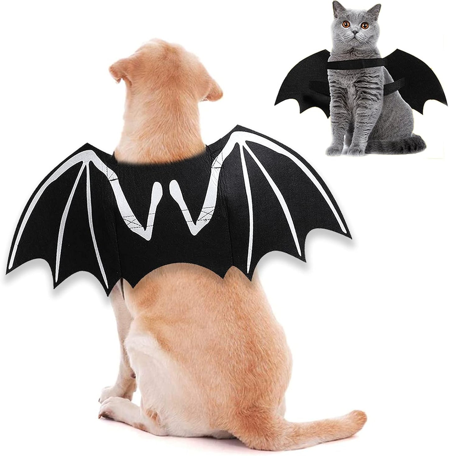 Dog Halloween Costumes, Cool Luminous Skeleton Bone Bat Wings Cosplay Cat Pets Costumes Dress up Apparel Accessories for Kitten Puppies, L