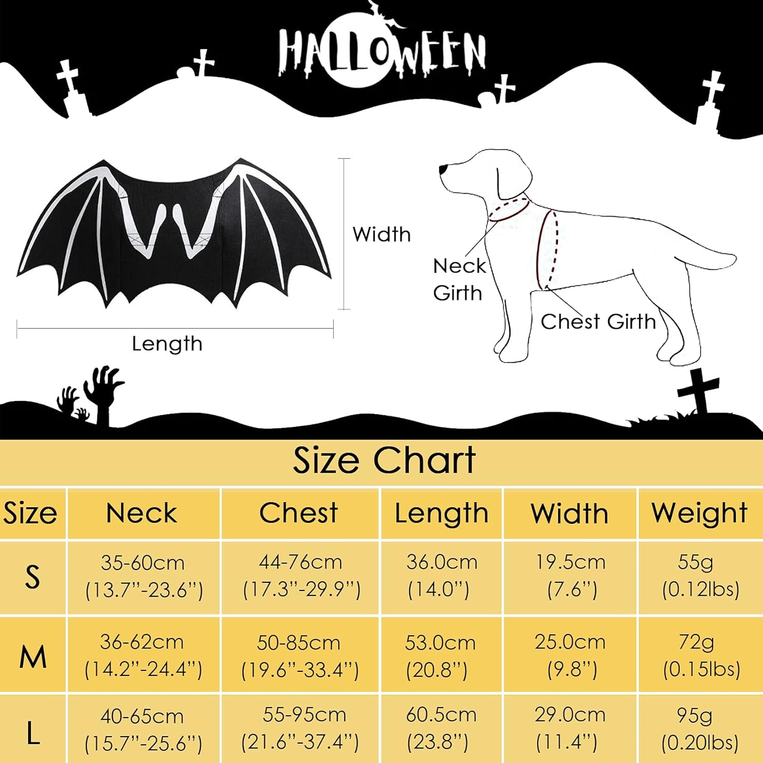 Dog Halloween Costumes, Cool Luminous Skeleton Bone Bat Wings Cosplay Cat Pets Costumes Dress up Apparel Accessories for Kitten Puppies, L