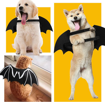 Dog Halloween Costumes, Cool Luminous Skeleton Bone Bat Wings Cosplay Cat Pets Costumes Dress up Apparel Accessories for Kitten Puppies, L